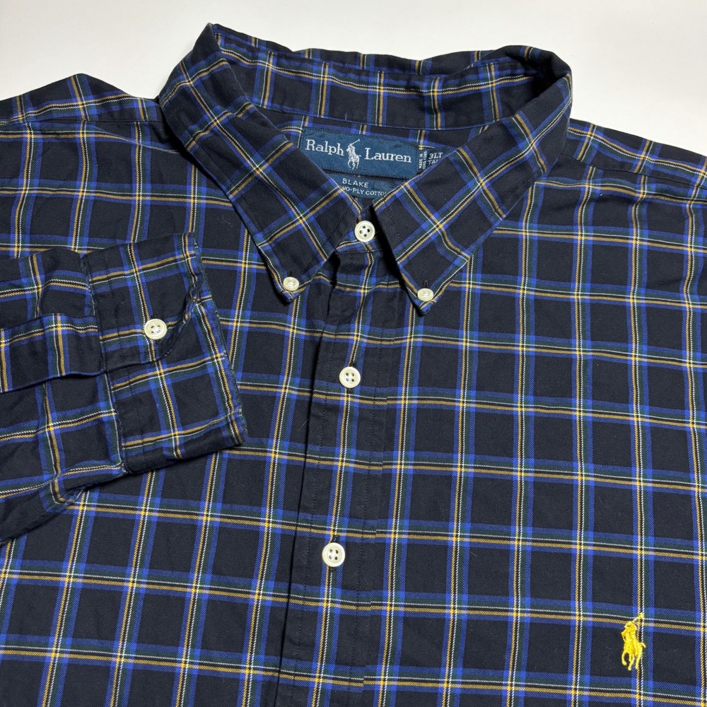 Ralph Lauren Blake Shirt Mens 3LT Big & Tall Black Plaid Long Sleeve Button Down